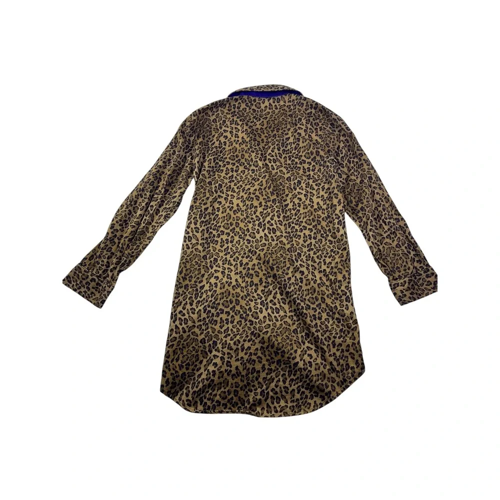 Lauren Ralph Lauren Leopard Print Cotton Sleep Shirt‎ Nightgown Brown Small Logo